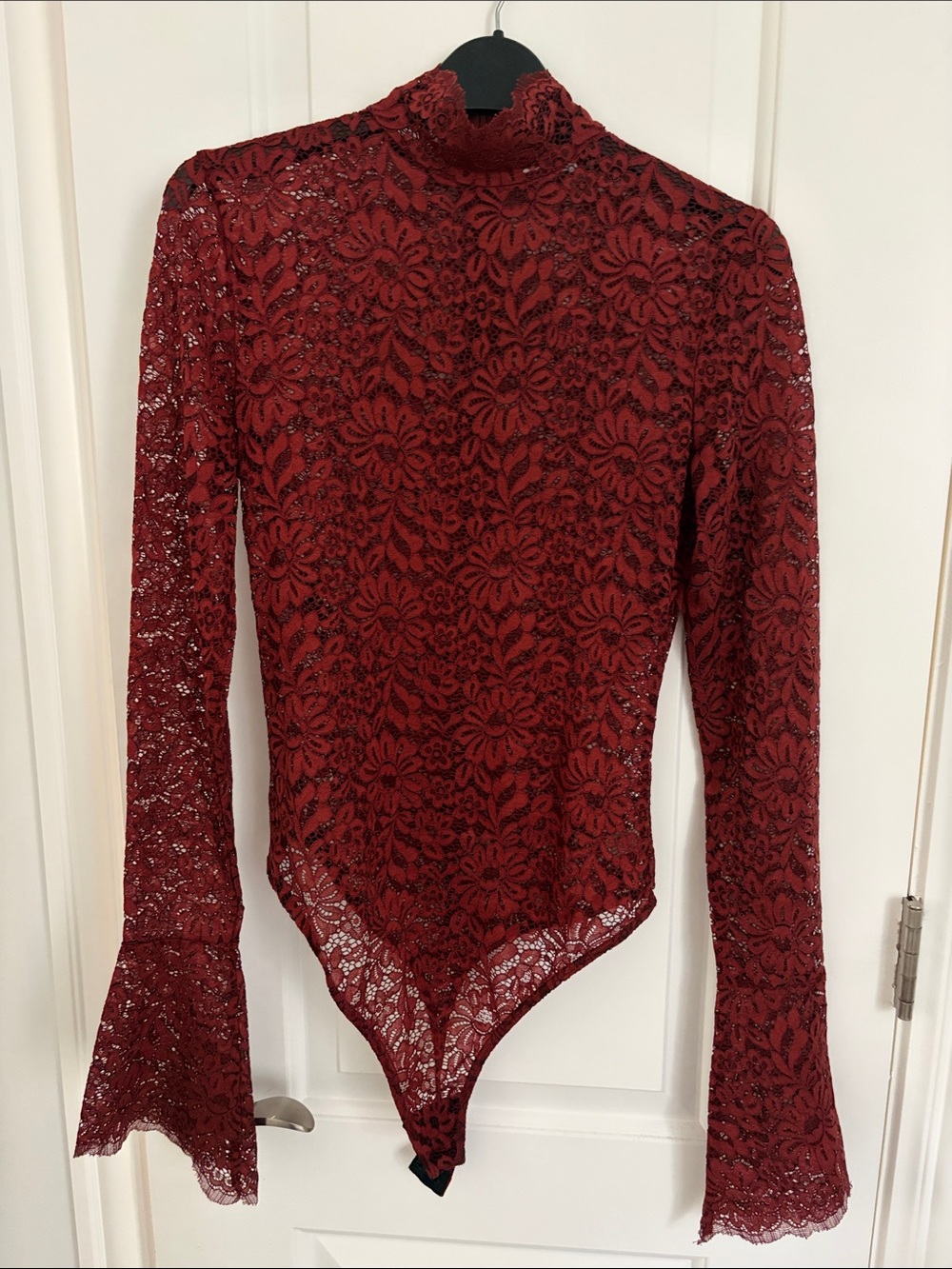 Women's Lace Turtleneck Bodysuit - Rust burgundy color